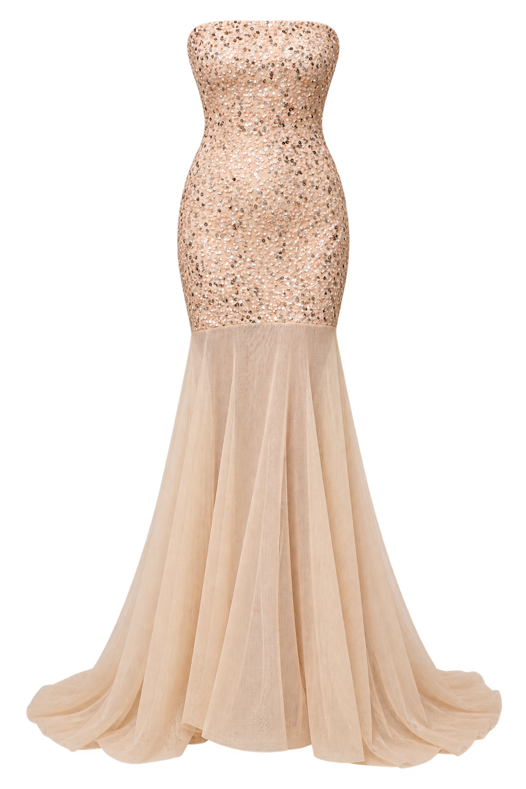 Harlow Nude Mesh Train Embellished Maxi Dress