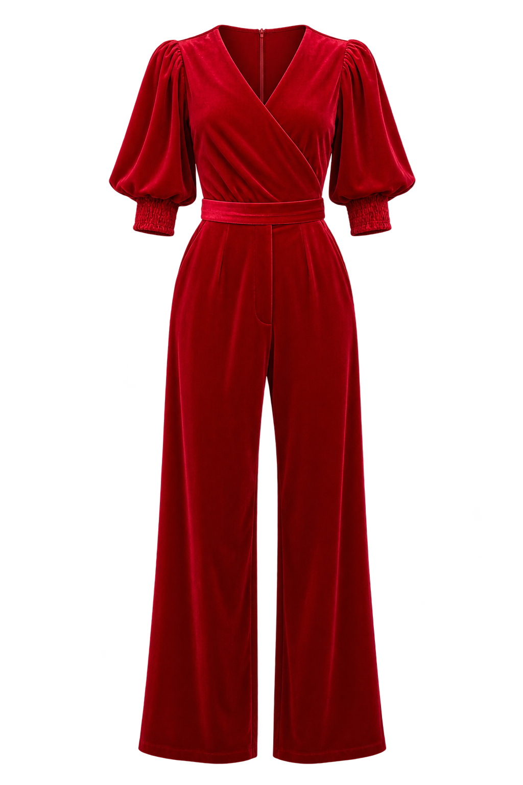 Erina Ruby Red Velvet Wide Leg Jumpsuit by Vicky Pattison