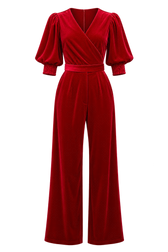 Erina Ruby Red Velvet Wide Leg Jumpsuit by Vicky Pattison