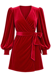 Eudora Ruby Red Velvet Mock Wrap Mini Dress by Vicky Pattison