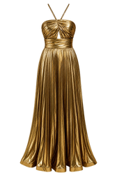 Valencia Gold Metallic Pleated Maxi Dress