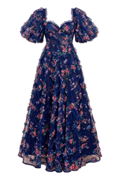 Vesper Navy Floral Print Ruffle Maxi Dress