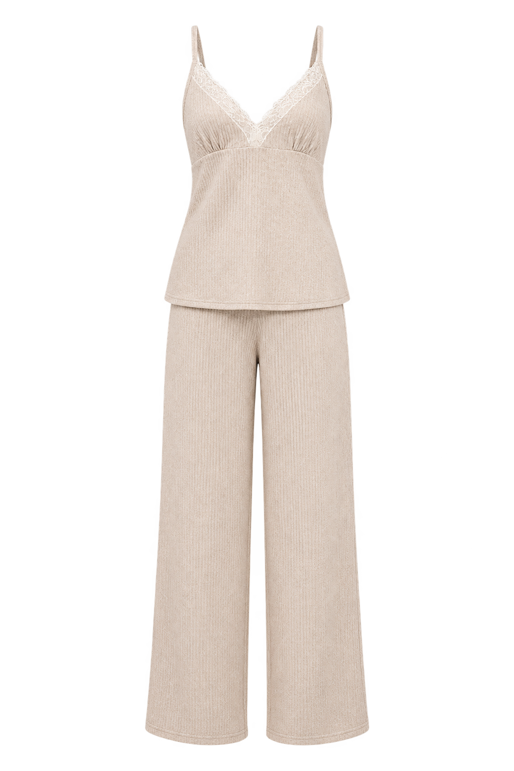 Gaia Oatmeal Ribbed Cami and Trouser Lounge Set by Vicky Pattison