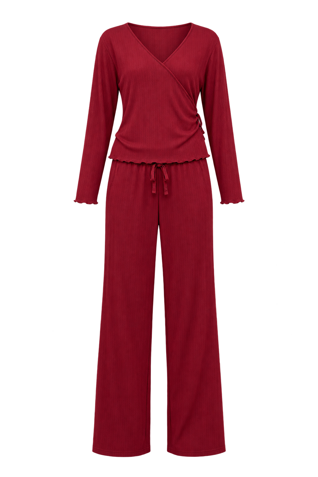 Gillian Burgundy Pointelle Wrap Top and Trouser Lounge Set by Vicky Pattison