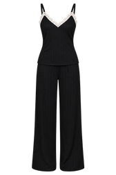 Gloria Black Pointelle Cami And Trouser Lounge Set by Vicky Pattison