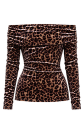 Hermione Leopard Print Velvet Bardot Top by Vicky Pattison