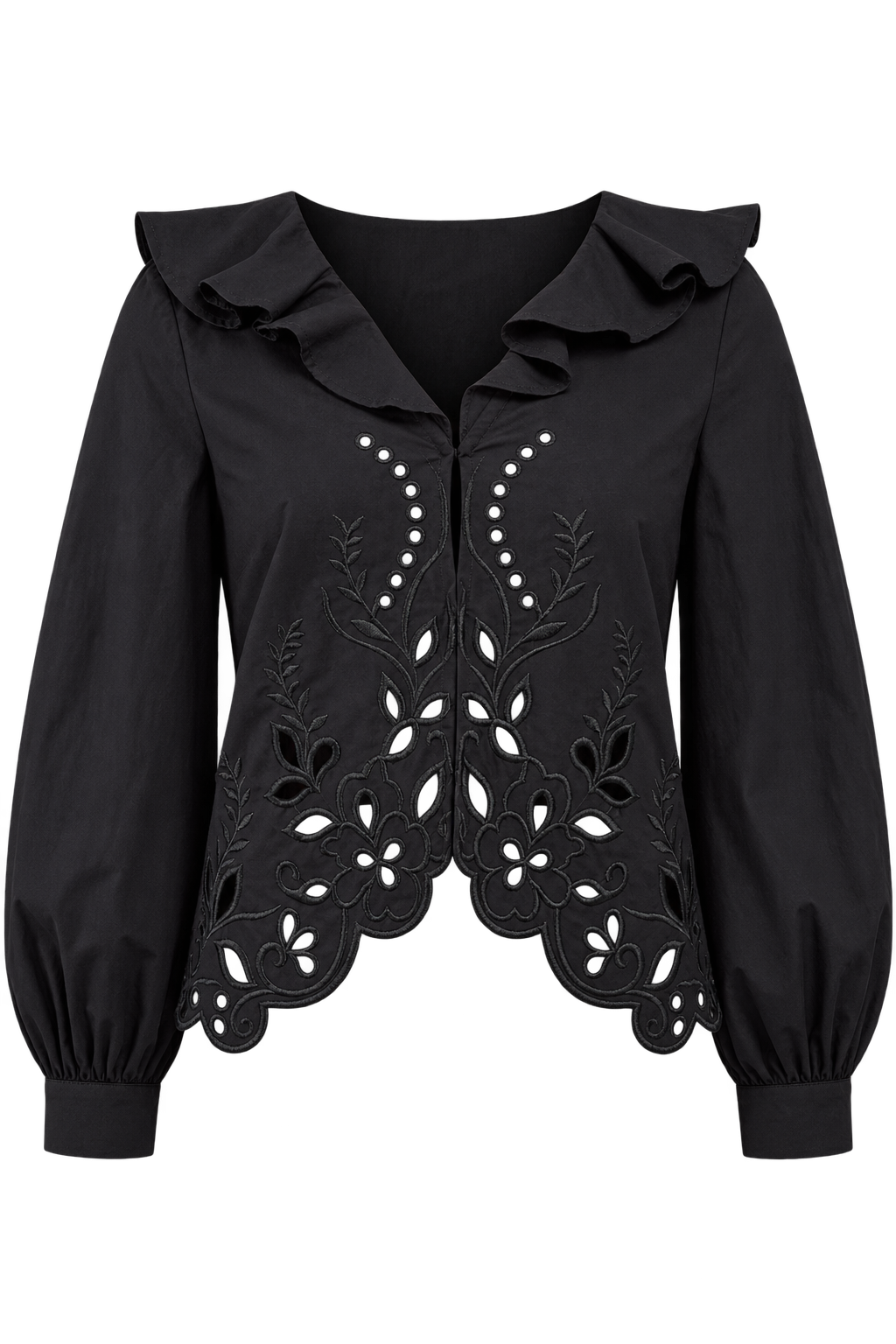 Cléa Black Embroidered Frill Top
