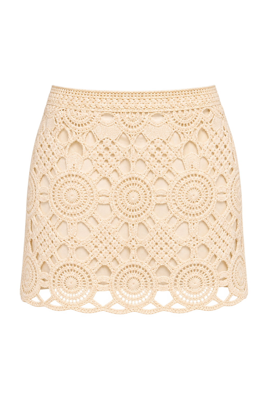 Evangeline Beige Crochet Mini Skirt
