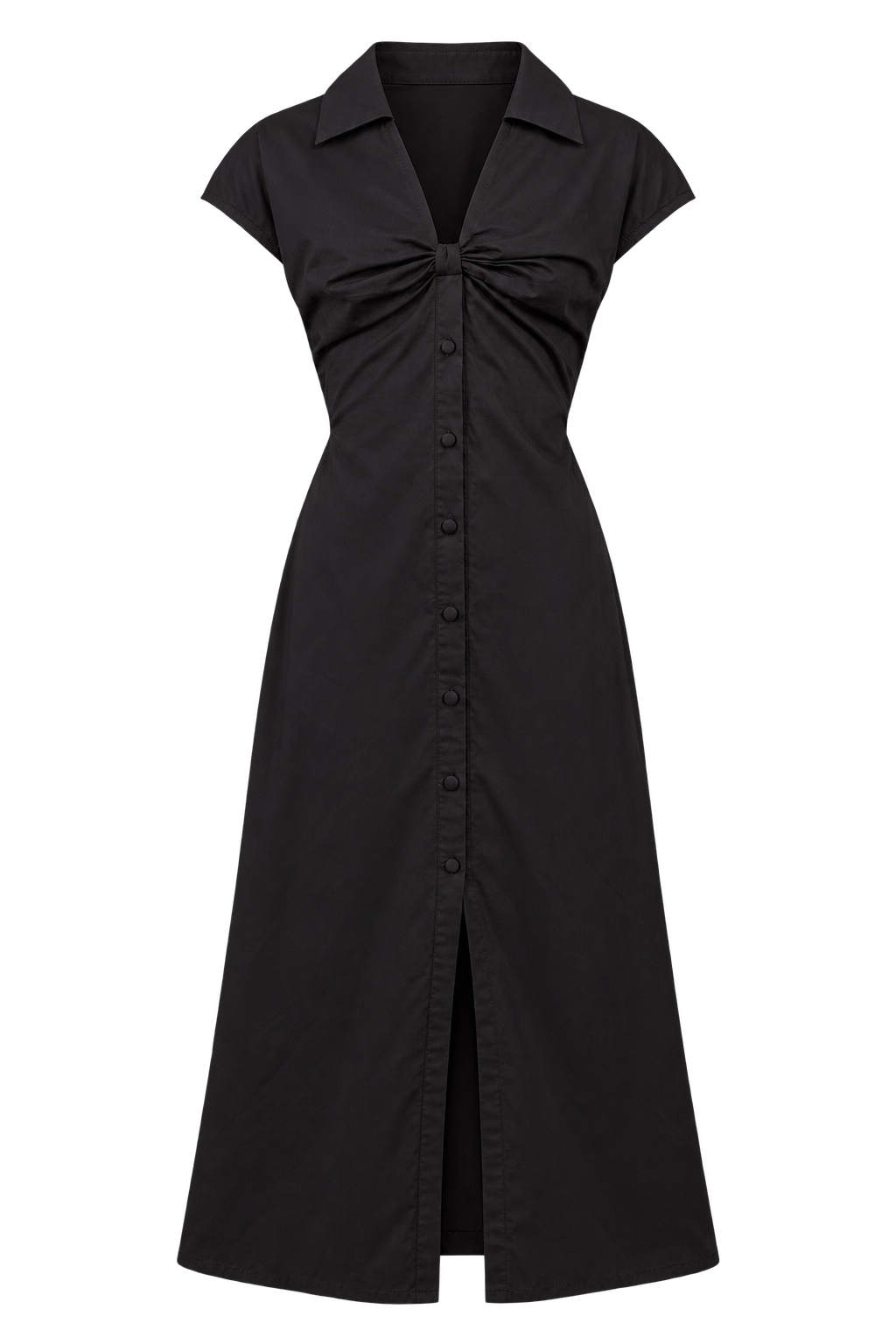 Bellisse Black Gathered Detail Midaxi Shirt Dress