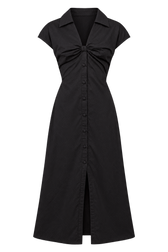 Bellisse Black Gathered Detail Midaxi Shirt Dress
