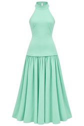 Verena Sage Halterneck Dropped Waist Maxi Dress