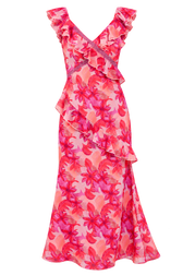 Nerida Pink Floral Print Ruffle Midaxi Dress