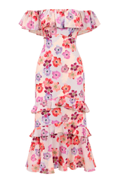 Noa Floral Print Ruffle Bardot Midaxi Dress