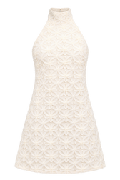 Solenne Cream Textured Halterneck Mini Dress