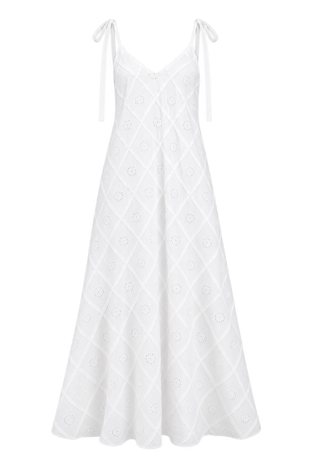 Mara White Embroidered Tie Strap Maxi Dress