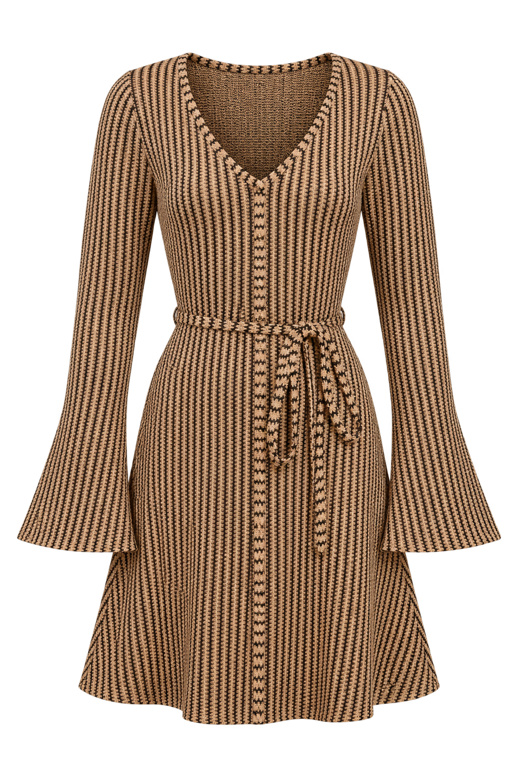 Grazia Brown Stripe Knit Mini Dress