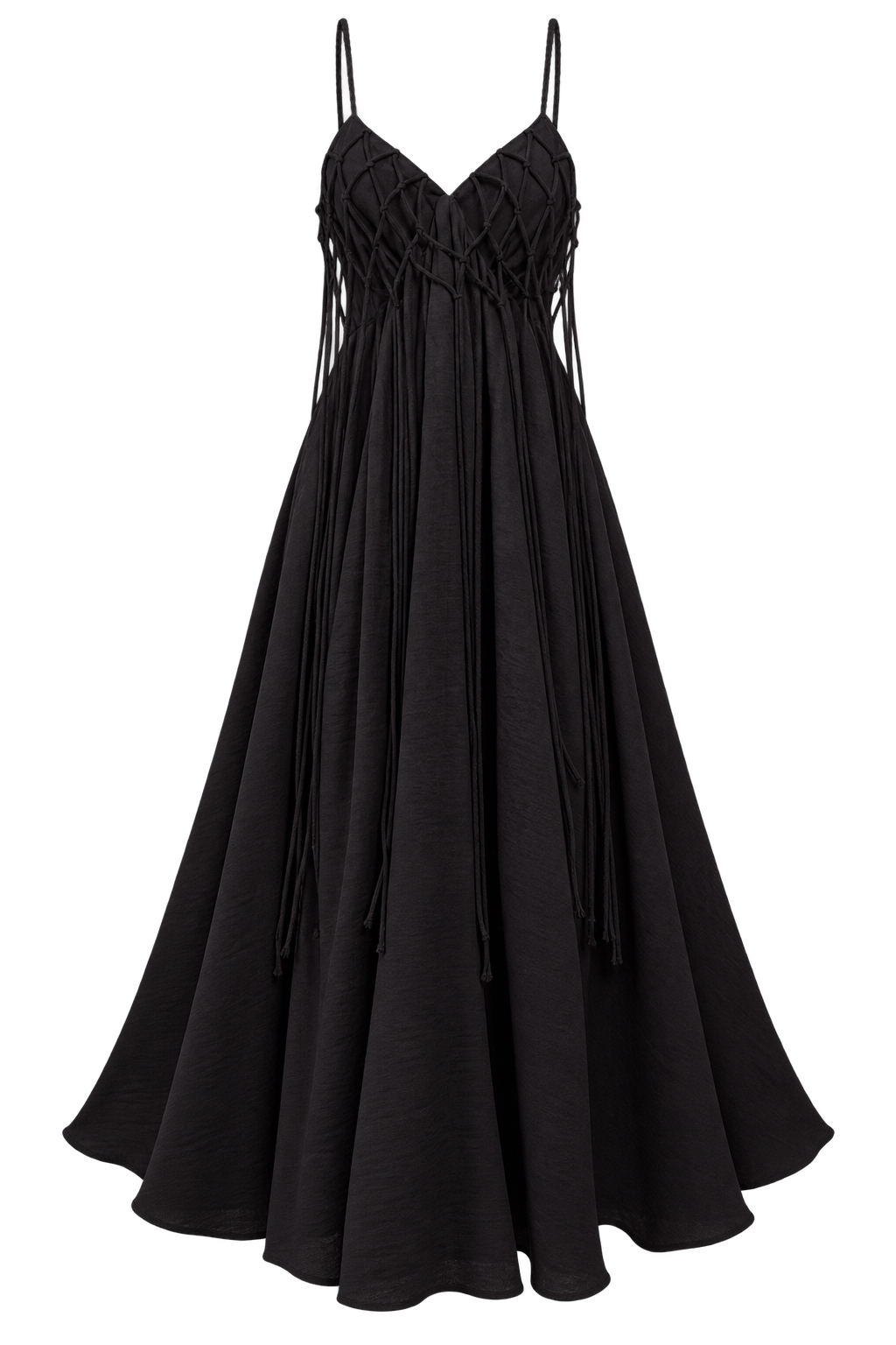 Enora Black Tassel Midaxi Dress