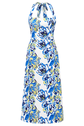 Anya Blue Floral Print Halterneck Midaxi Dress
