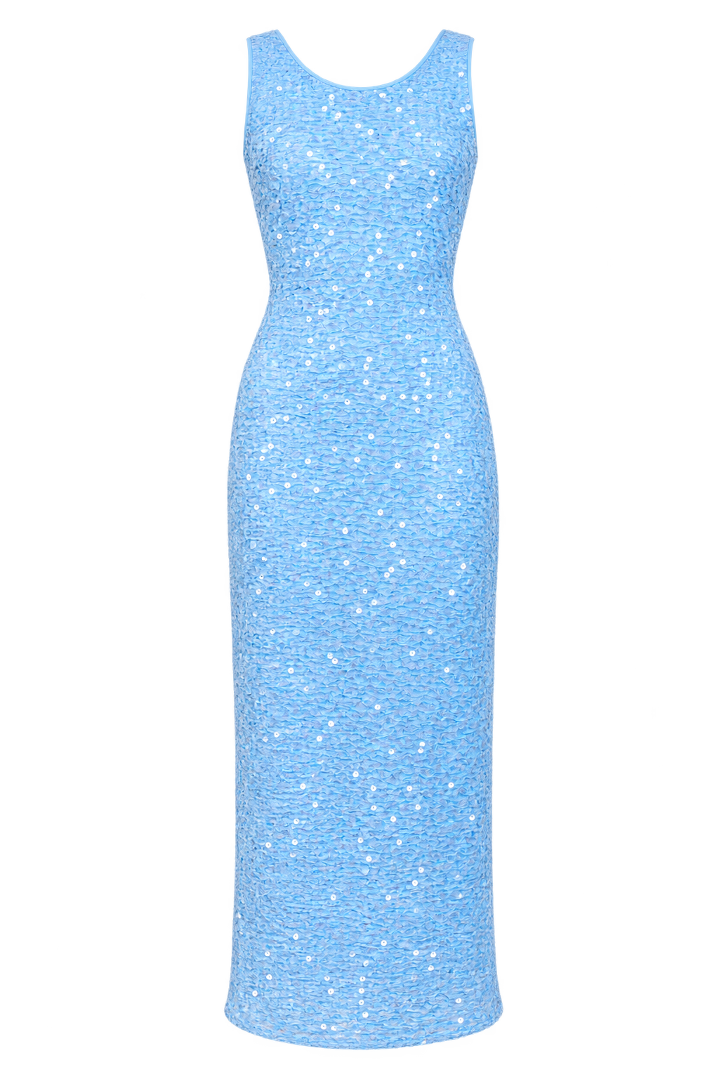 Lysia Pale Blue Sequin Waffle Midaxi Dress