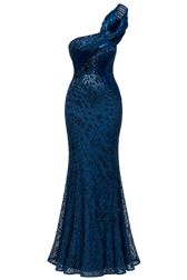 Theodora Blue Embellished Swirl Detail Maxi Dress