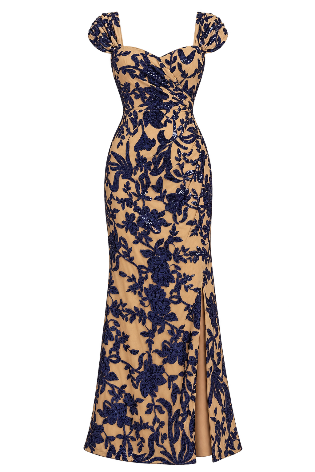 Thomasine Navy Floral Gathered Maxi Dress