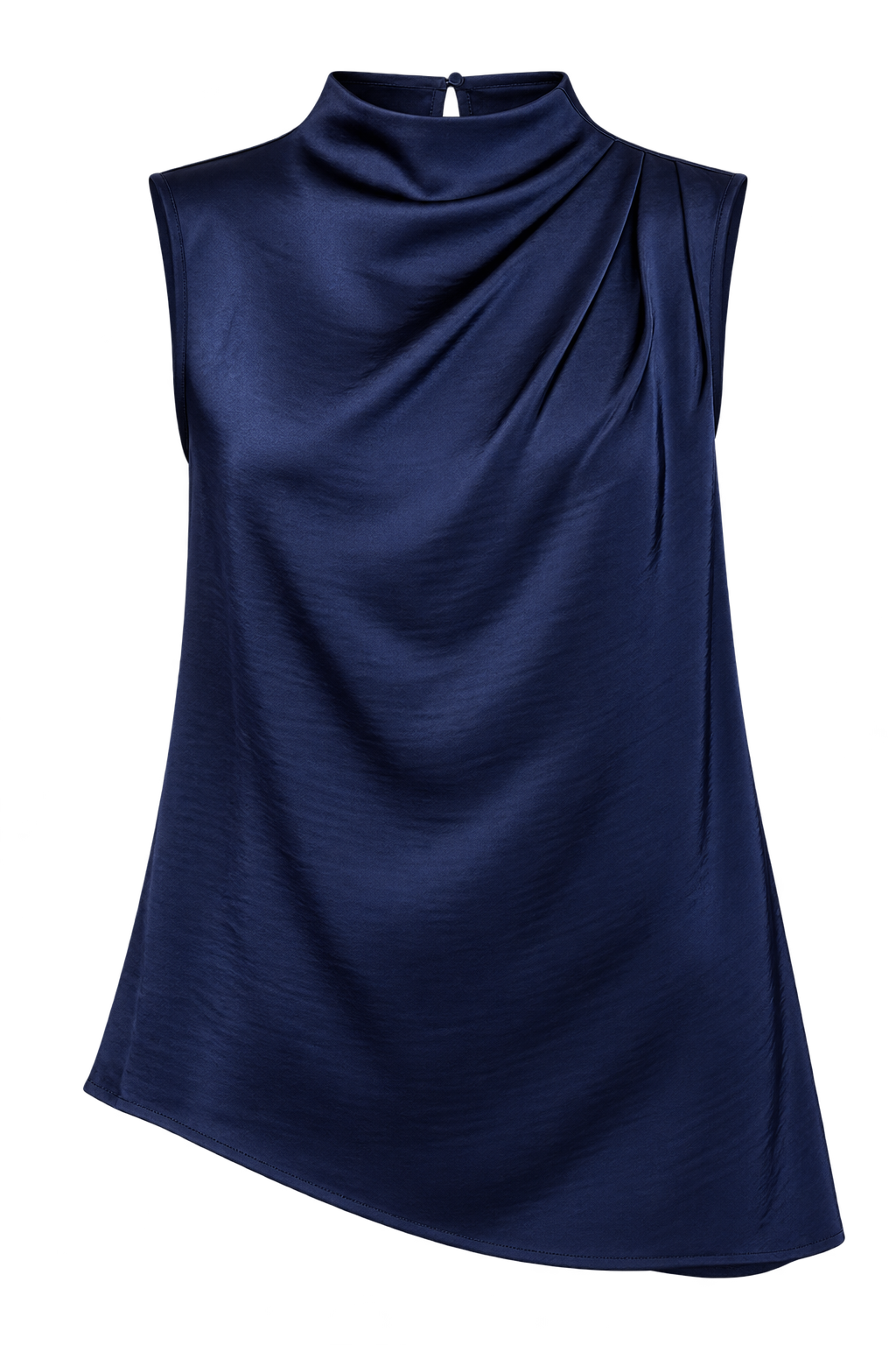 Isabel Navy Satin Asymmetric Drape Top by Vicky Pattison
