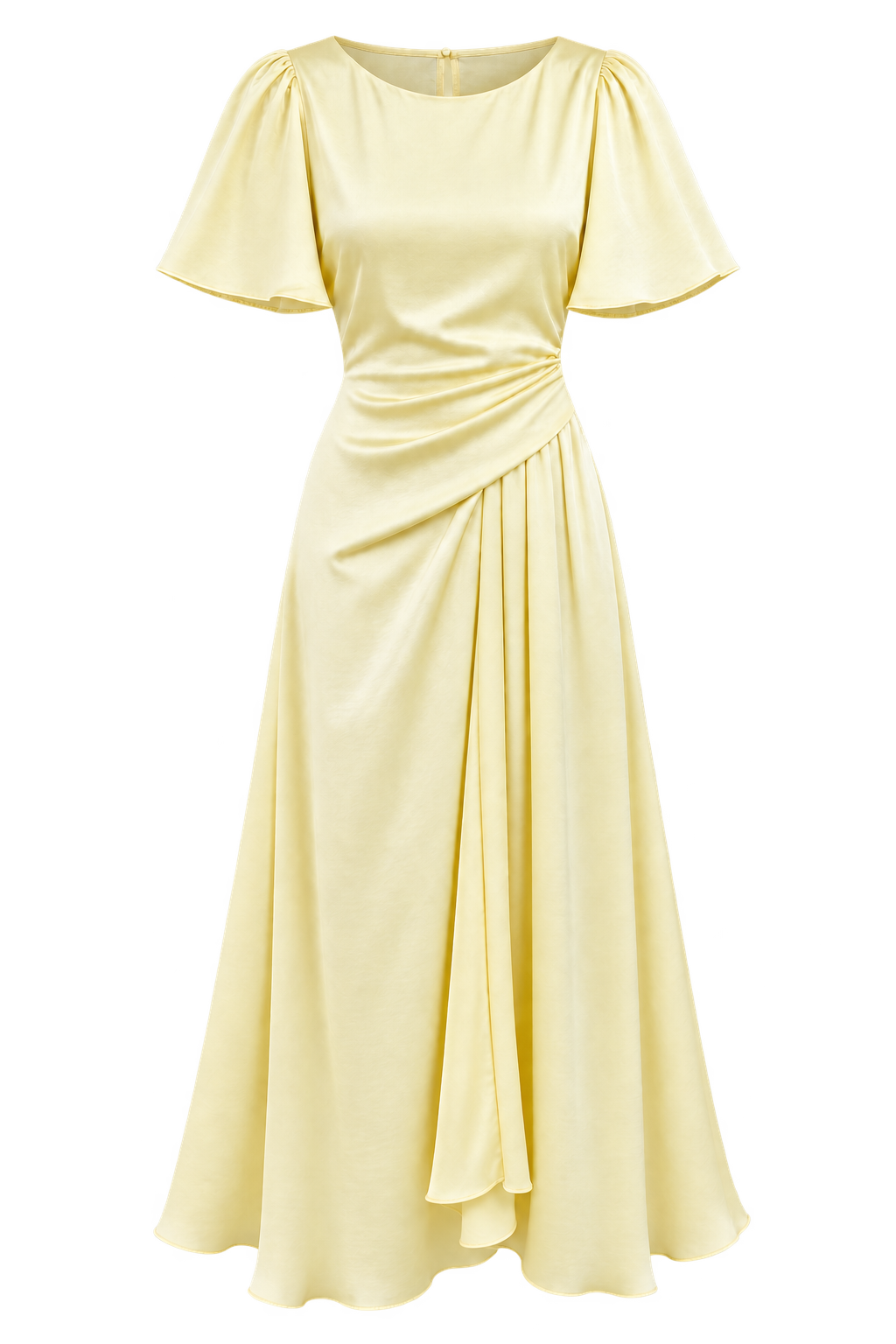Janine Lemon Satin Gathered Midaxi Dress by Vicky Pattison