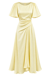 Janine Lemon Satin Gathered Midaxi Dress by Vicky Pattison