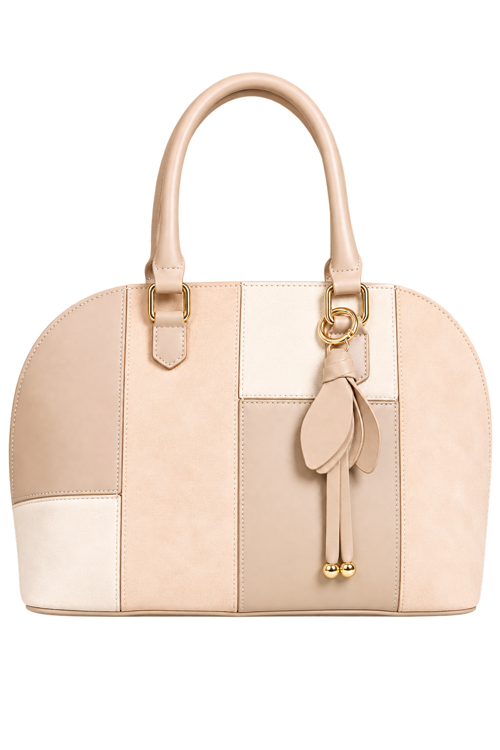 Jocelyn Beige Faux Leather & Suede Patchwork Midi Tote