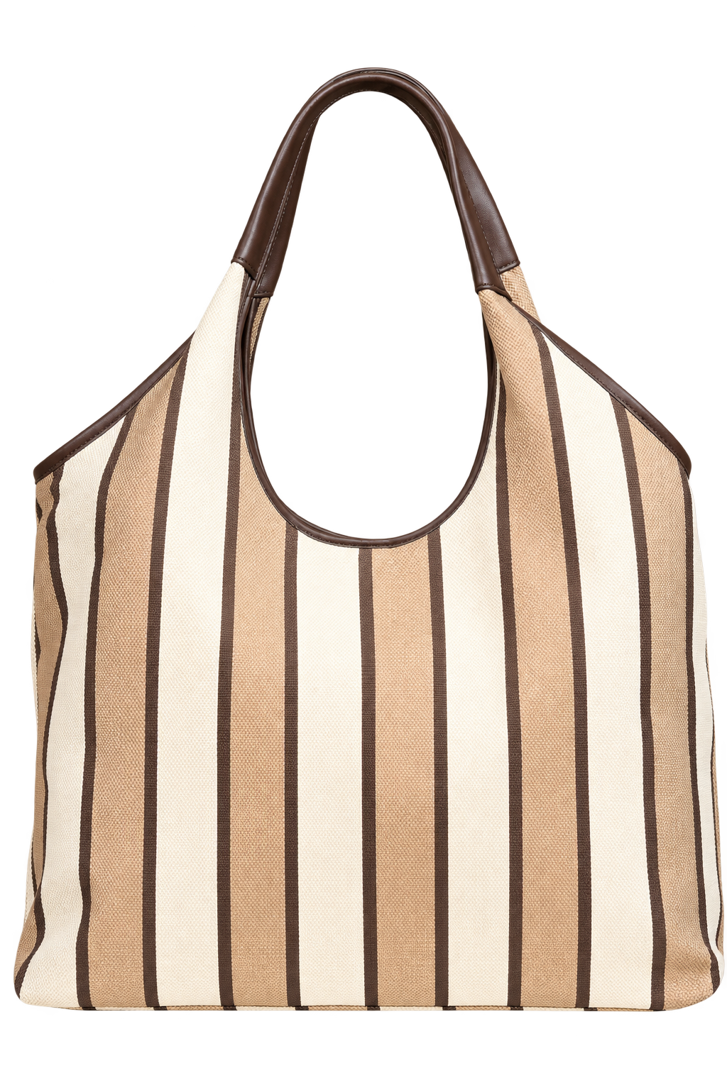 Jovita Camel & Cream Stripe Fabric Oversized Shopper Bag