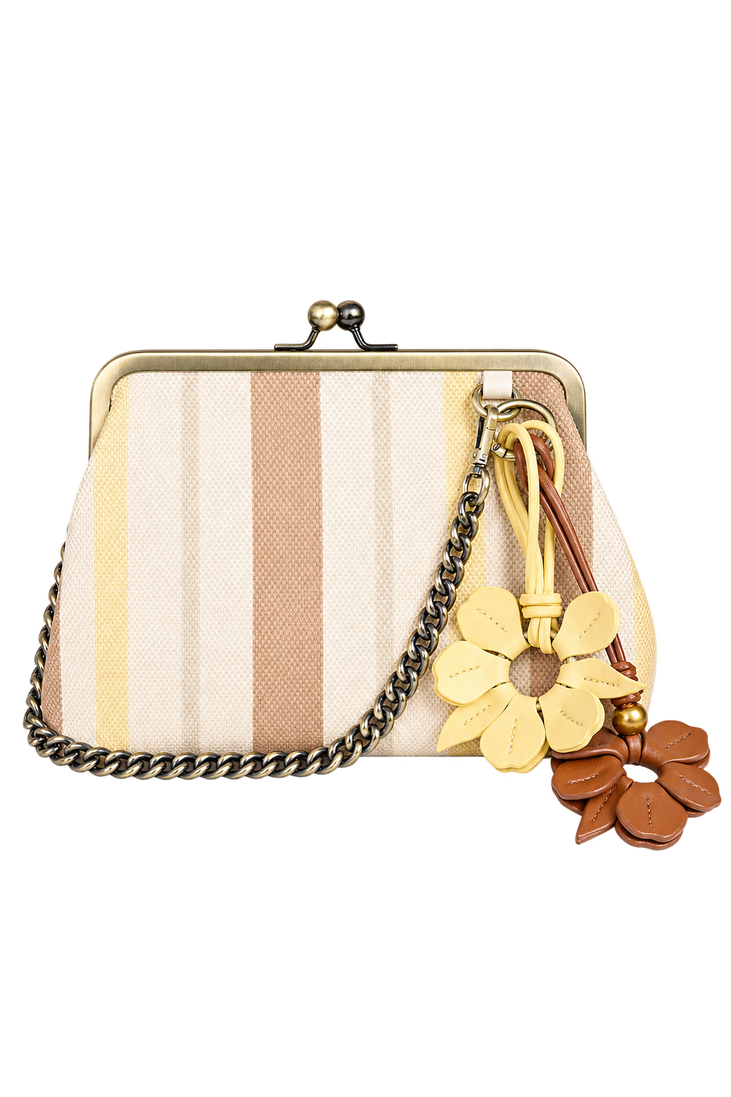 Julia Mocha Lemon Stripe Metal Frame Shoulder Bag
