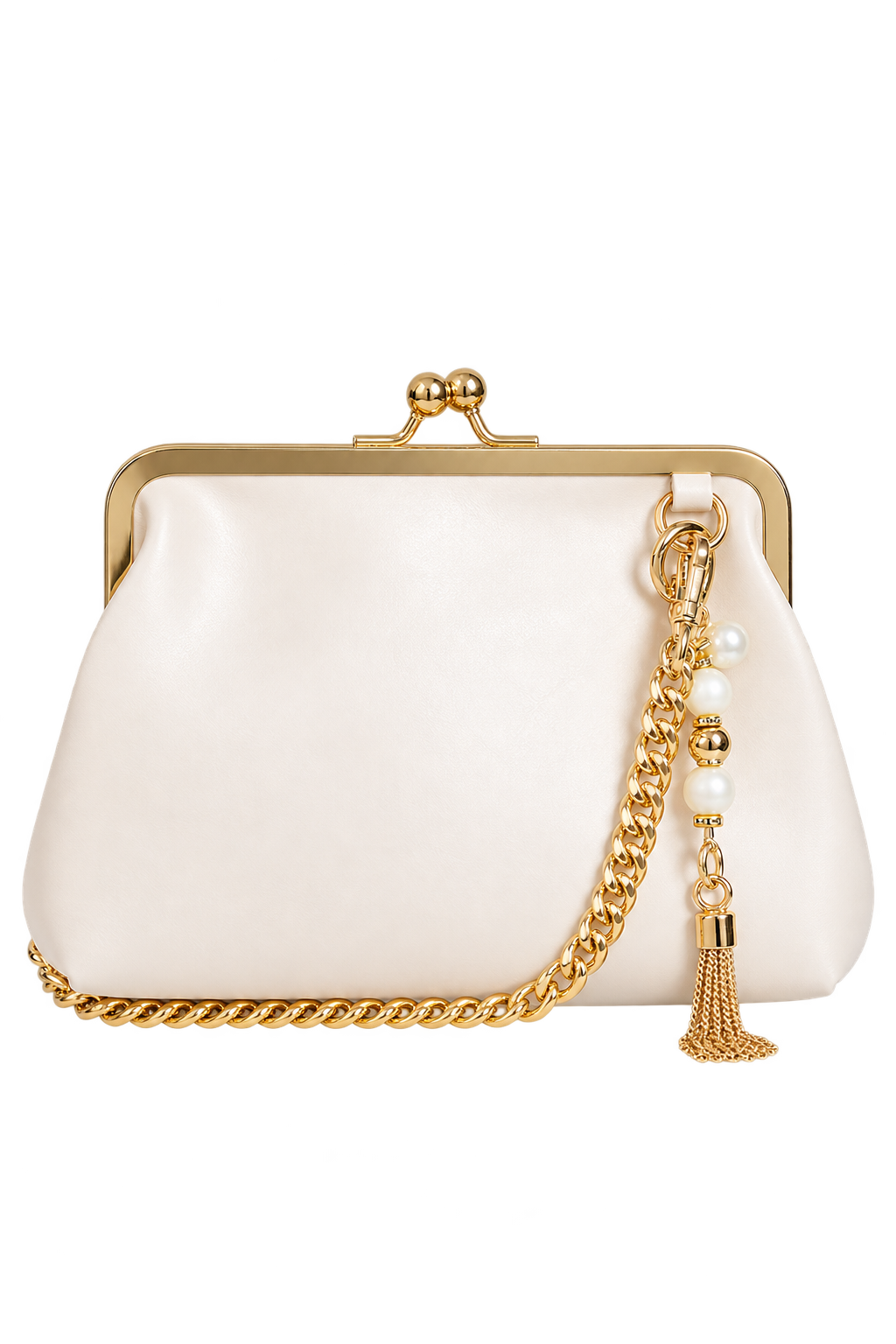 Juliet Ecru Faux Leather Metal Frame Shoulder Bag