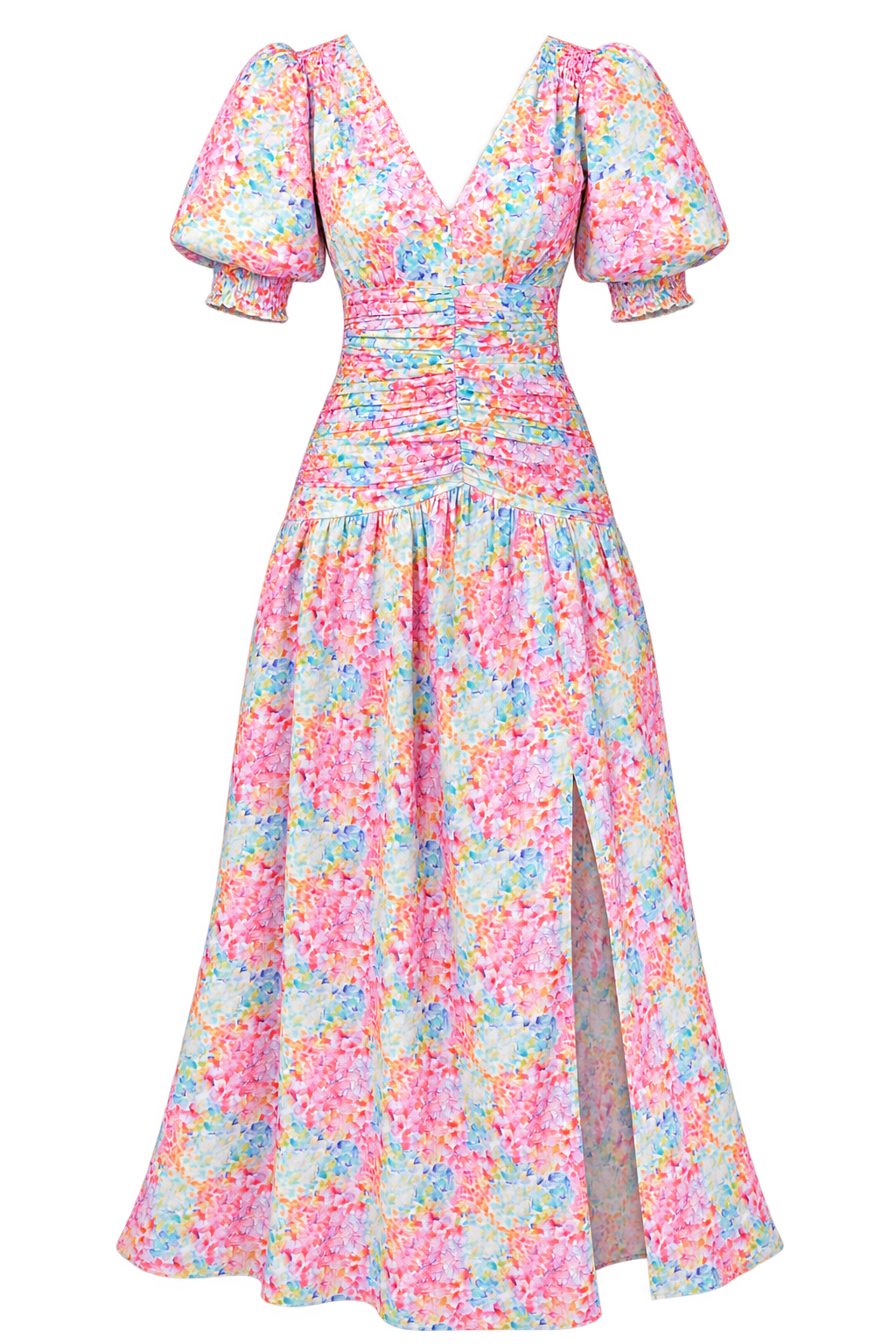 Hastings Multi Spot Print Gathered Puff Sleeve Maxi Dress