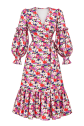 Kendra Floral Satin Wrap Dress with Peplum Hem