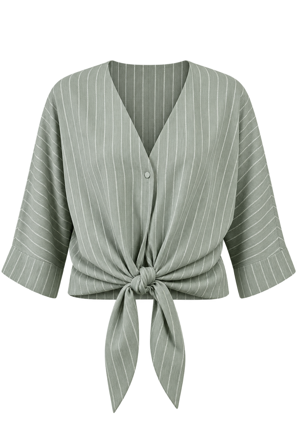 Kiara Green Stripe Tie-Knot Top with V-Neck