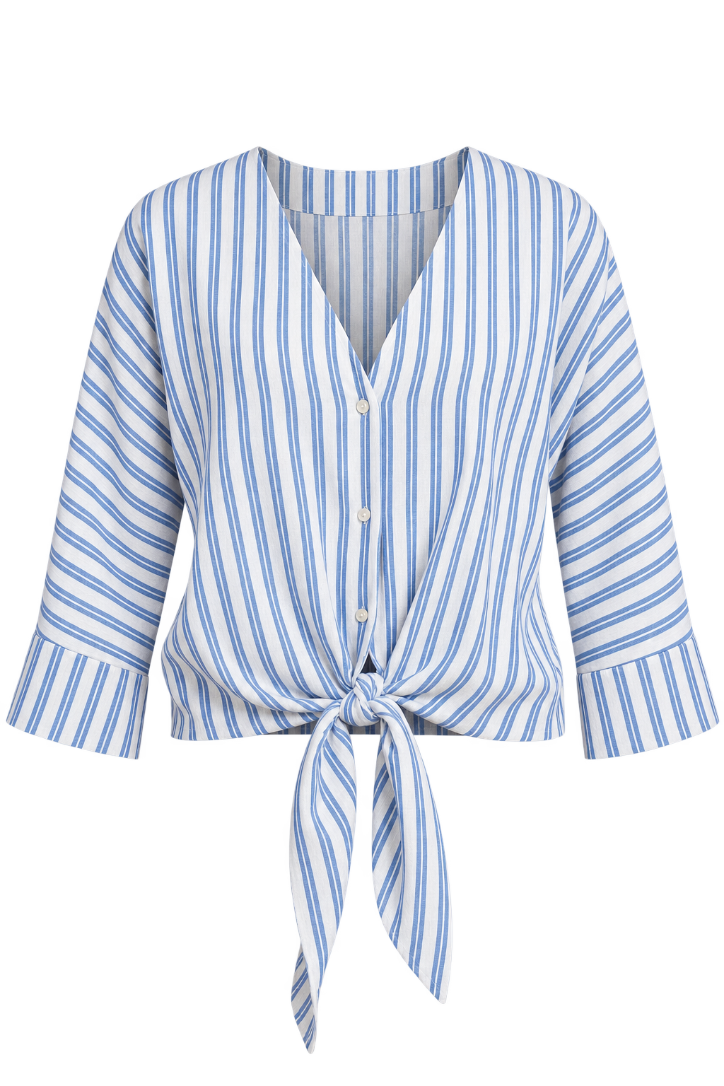 Kiara Blue Stripe Tie-Knot Top with V-Neck