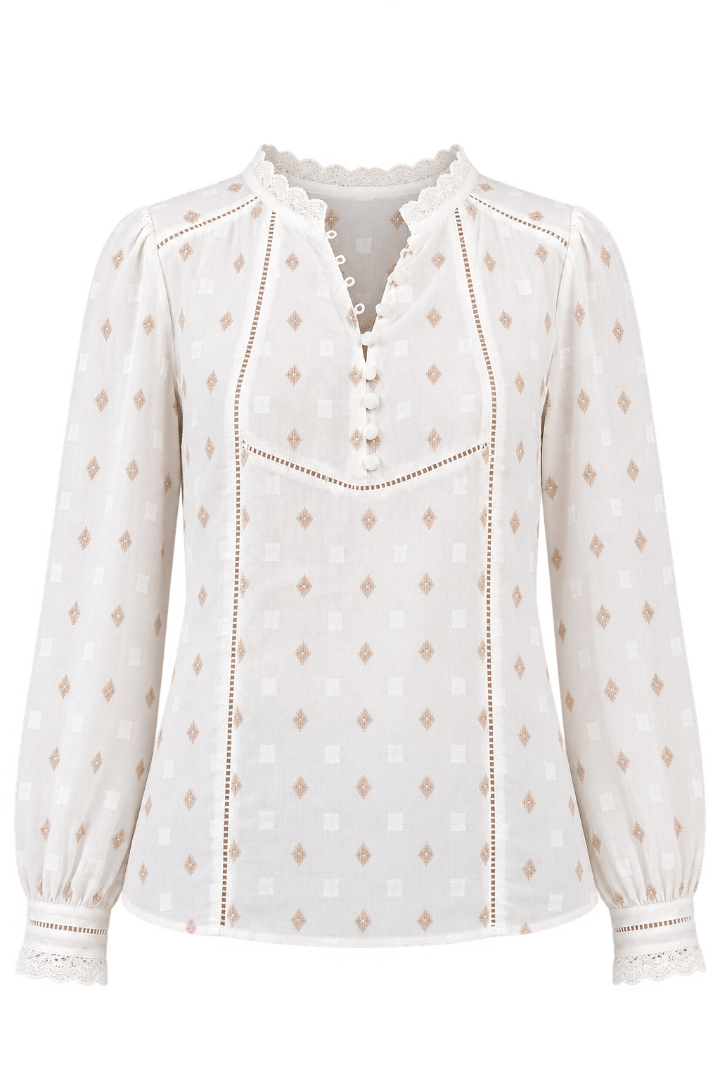 Kirsten White Jacquard Cotton Top with Lace Detail