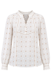 Kirsten White Jacquard Cotton Top with Lace Detail