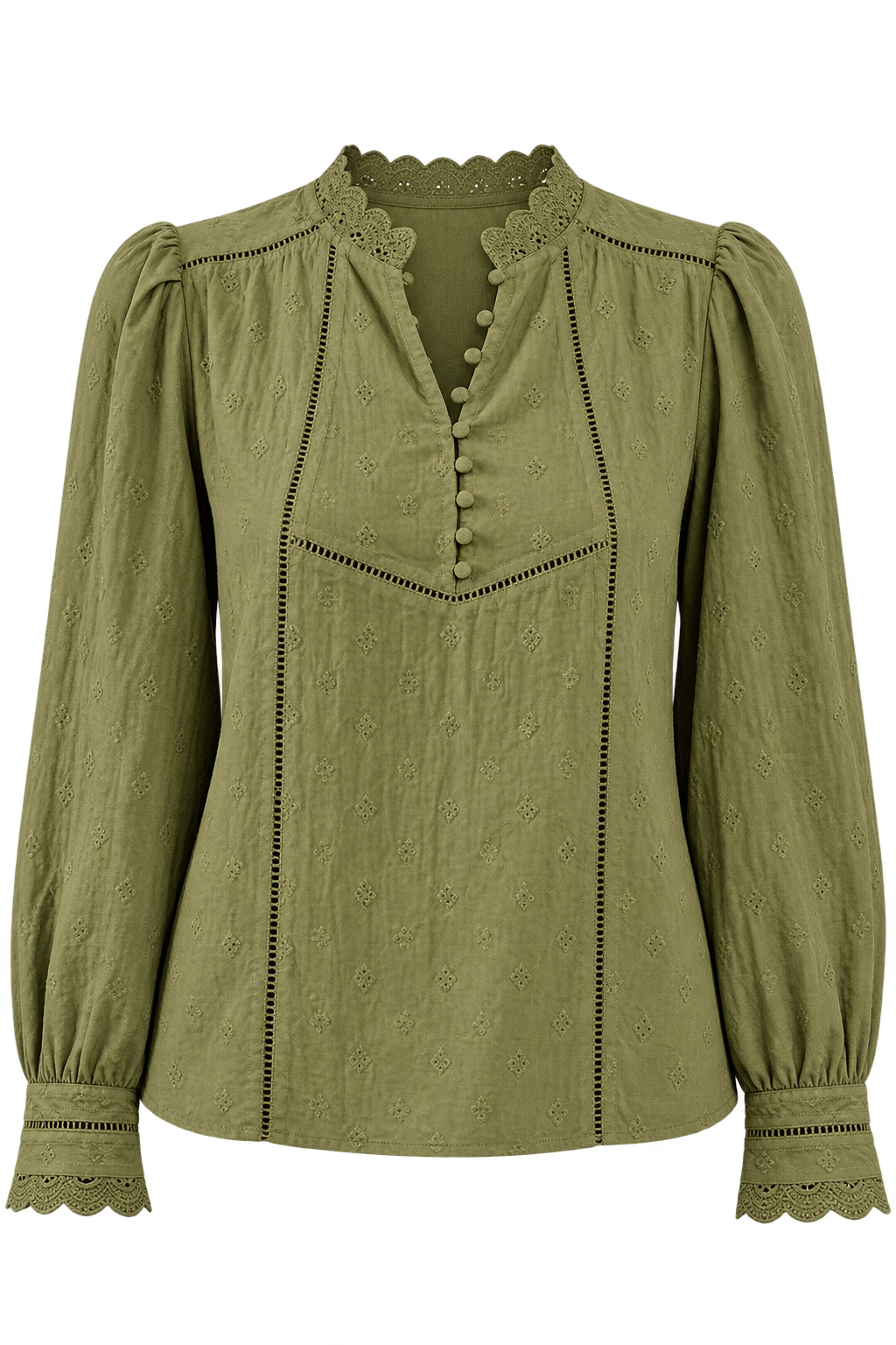Kora Green Schiffly Embroidered Cotton Top
