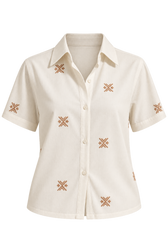 Lara White Embroidered Cotton Shirt