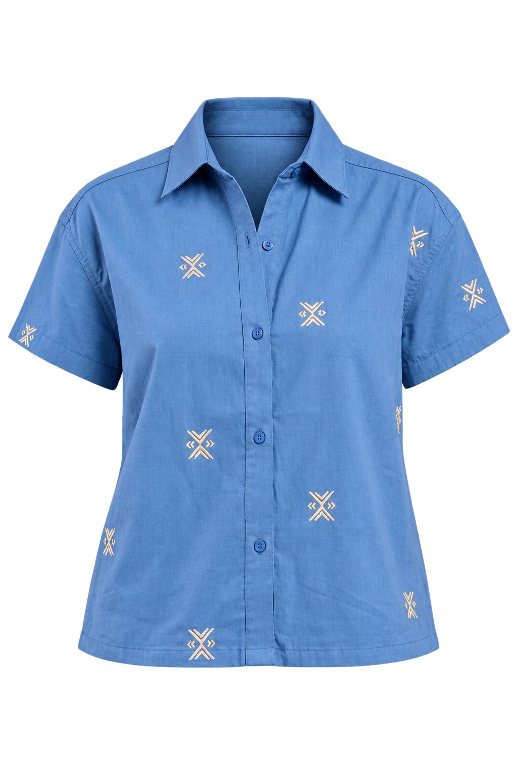 Larissa Blue Embroidered Cotton Linen Shirt