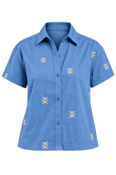 Larissa Blue Embroidered Cotton Linen Shirt