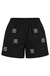 Laura Black Embroidered Cotton Shorts