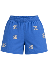 Laura Blue Embroidered Cotton Shorts