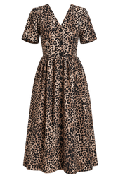 Leila Animal Print Crepe Button-Down Midi Dress
