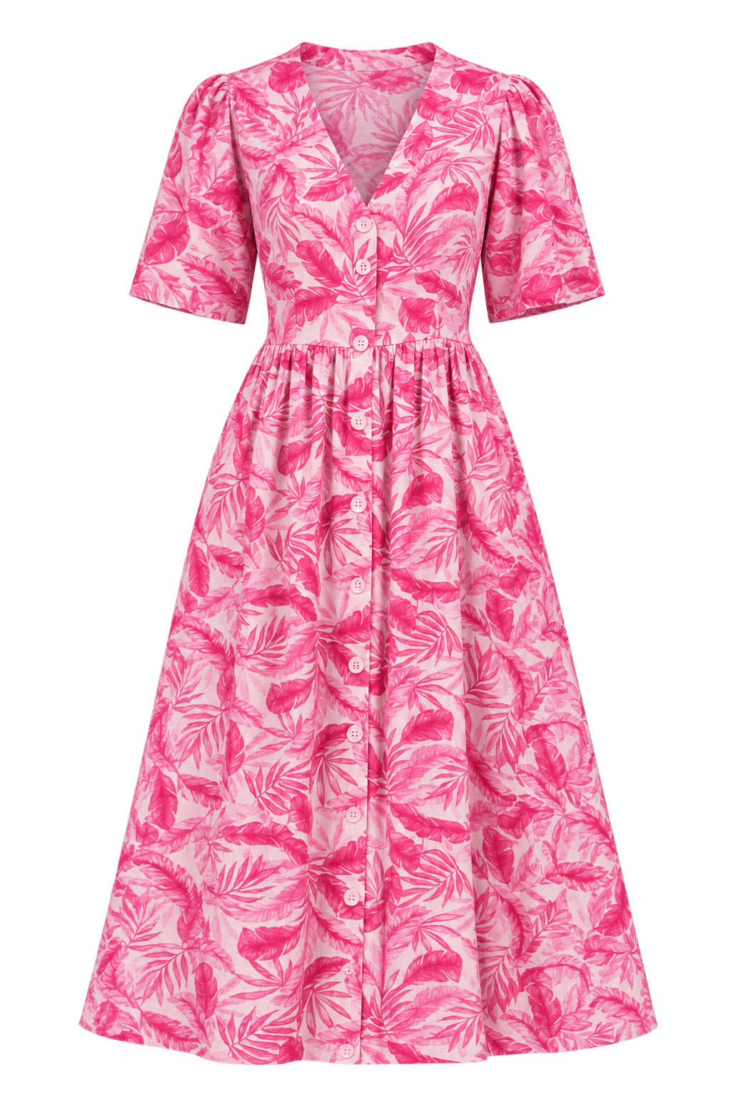 Lenora Pink Print Shirt Button-Down Midi Dress