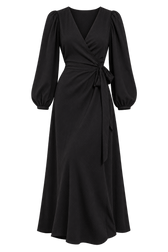 Letitia Black Long Sleeve Wrap Midi Dress