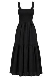 Liliana Black Cotton Gauze Smocked Maxi Dress
