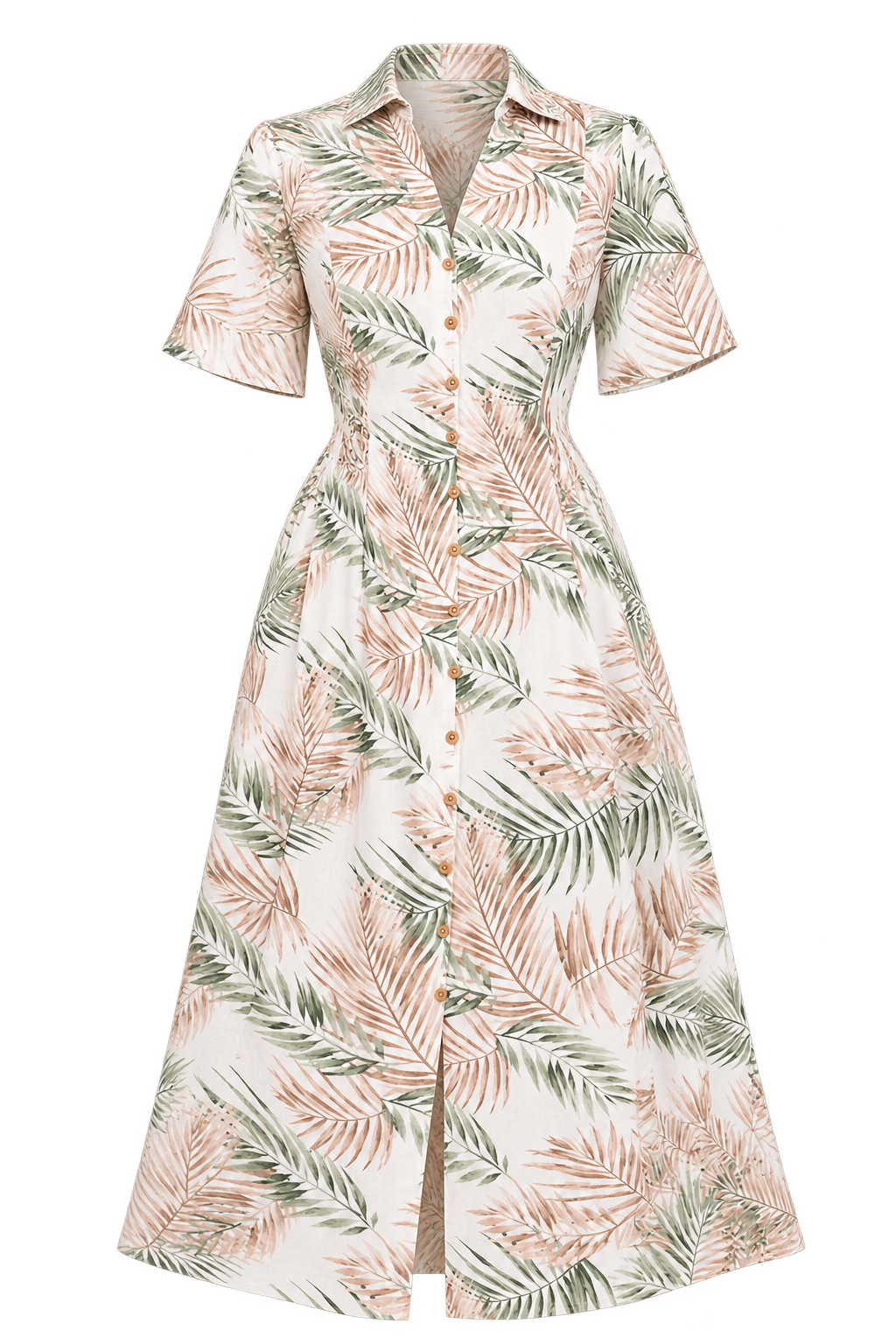 Lilith Palm Print Button-Down Shirt Midi Dress