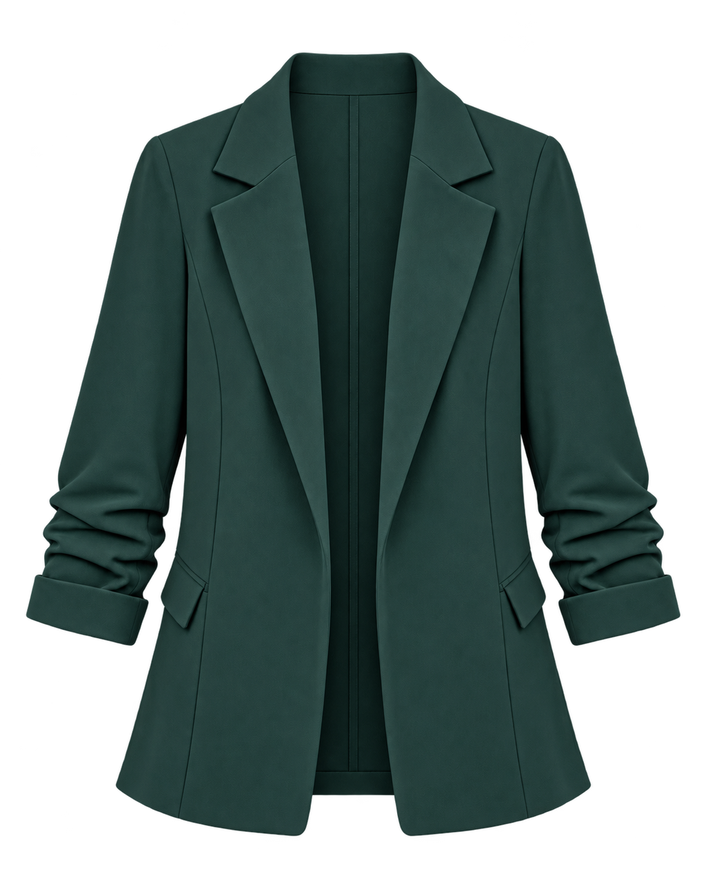 Sofia Bottle Green Ruched Sleeve Relaxed Blazer
